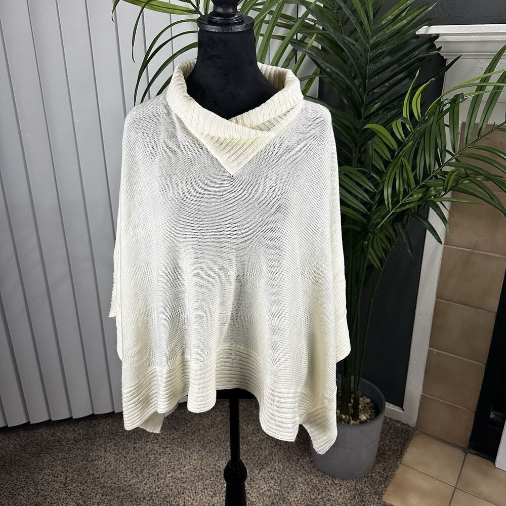 A.N.A. A New Approach Womens Sweater Asymmetrical High Low Poncho Ivory One Size